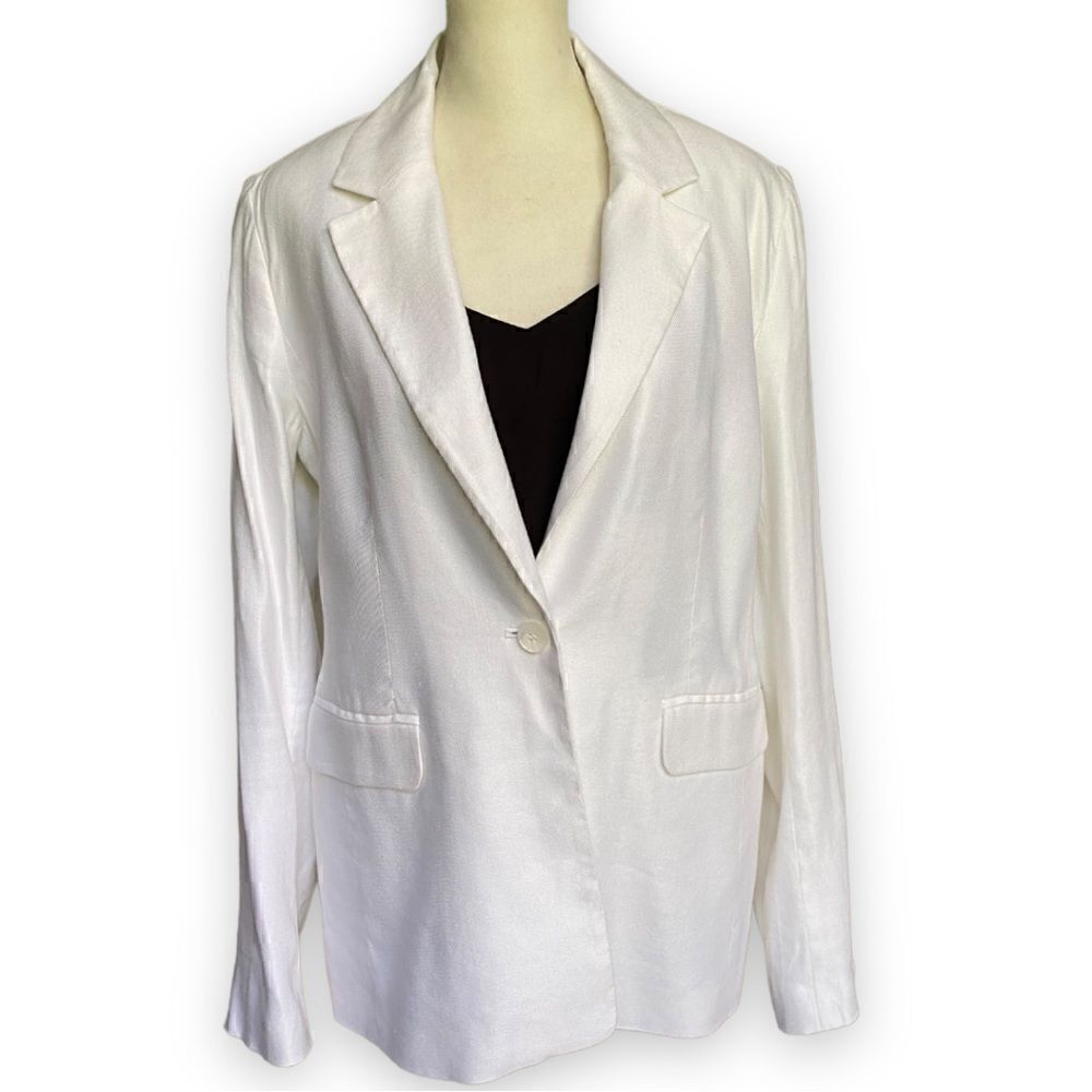 1901 Ecru White Linen Single-Button Blazer | Size 8